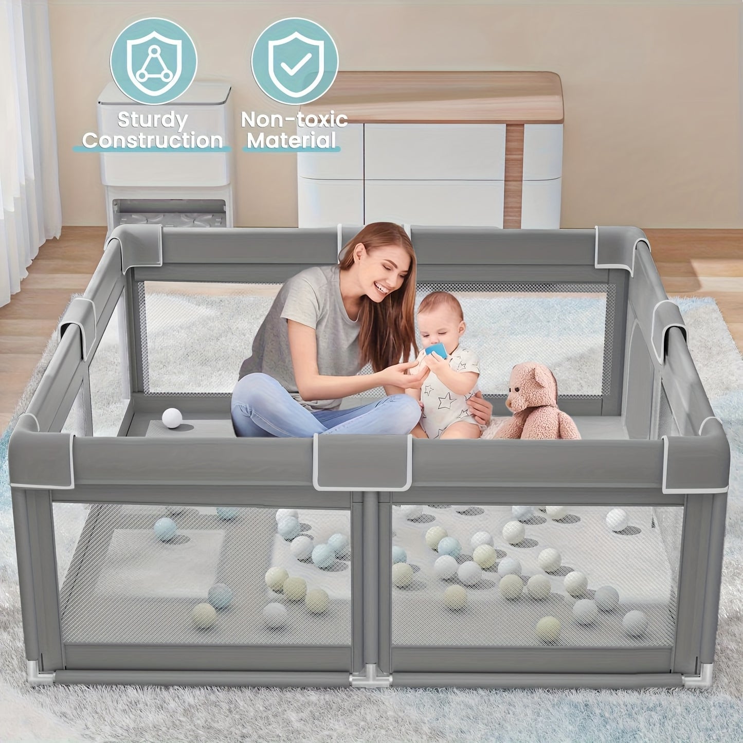 50X50 Inch Baby Playpen With Breathable Mesh Indoor Outdoor