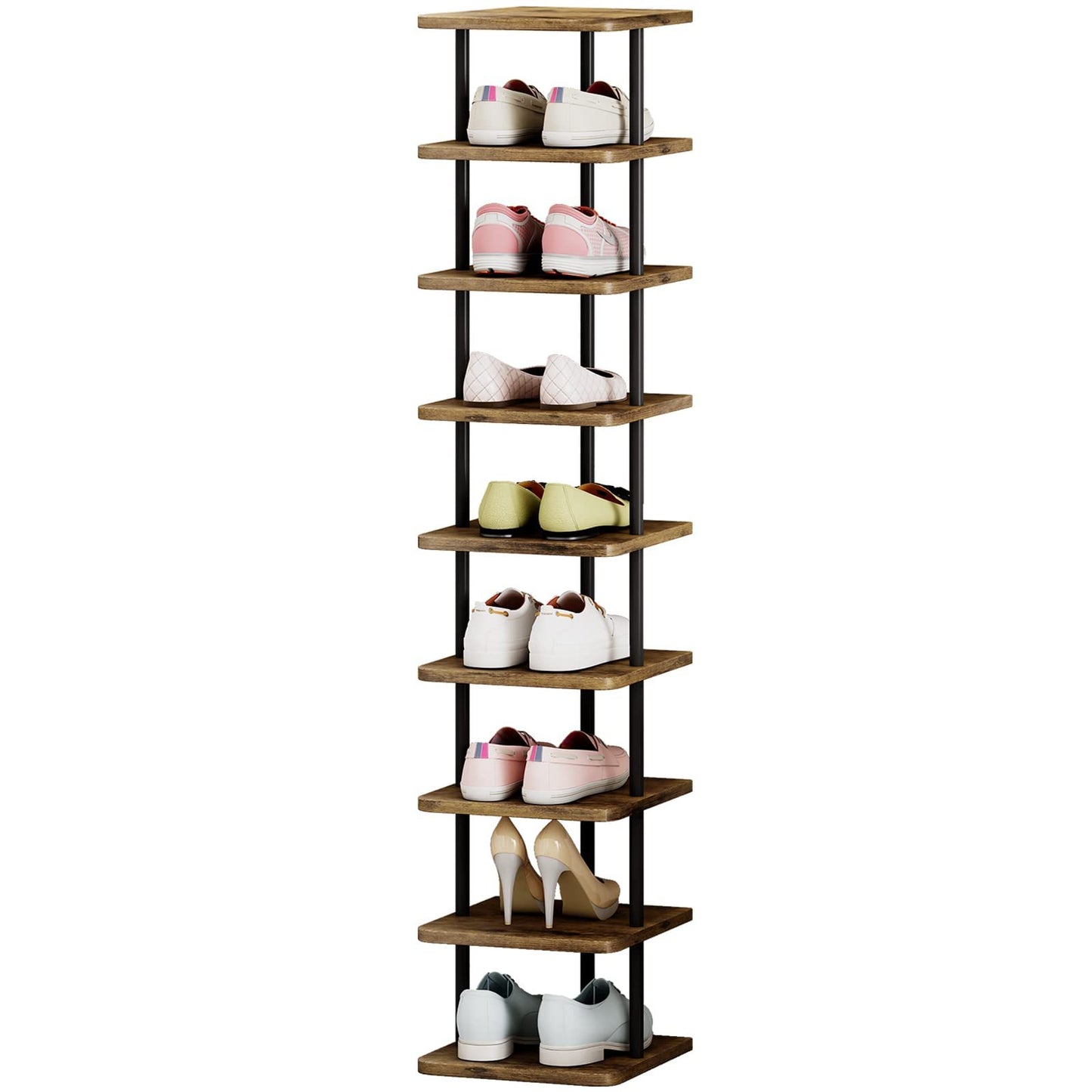 9 Tier Narrow Metal Shoe Rack - Modern Free Standing Vertical Storage Organizer for Closet Entryway Bedroom