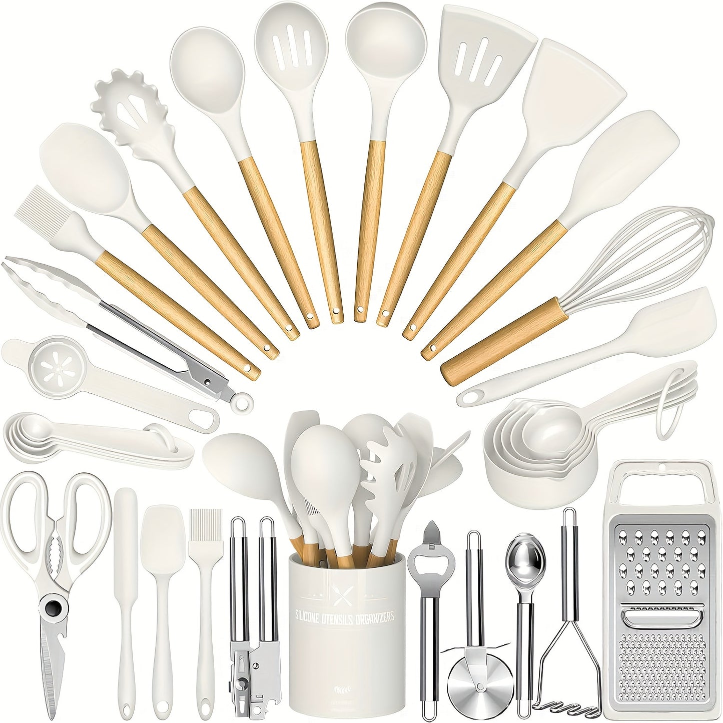 [Heat Resistant Kitchen Utensils] 34PCS Heat Resistant Silicone Kitchen Utensils Set - Cooking Utensils With Holder, Nonstick Cookware Spatula Set, Black Wooden Handles Kitchen Gadgets Tools Set