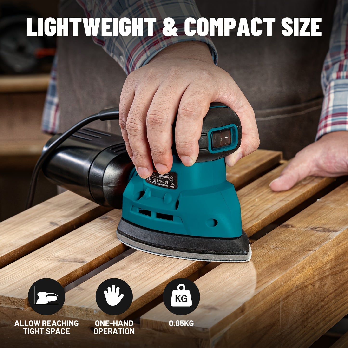 [12pcs, 130W DLS03A Sander] 130W 12000RPM DLS03A Hand Sander | Detail Sander Tool with 12pcs Sandpaper, Efficient Dust Collection System | for Wood and Steel Surfaces