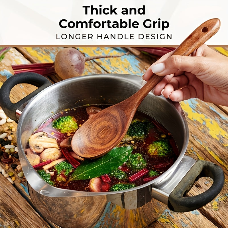 10pcs Quality Teak Cookware Set - Non-stick Friendly, Heat Resistant, Ergonomic Handle, Comfortable Grip - Perfect For Stirring, Baking, Serving And Easy Cooking