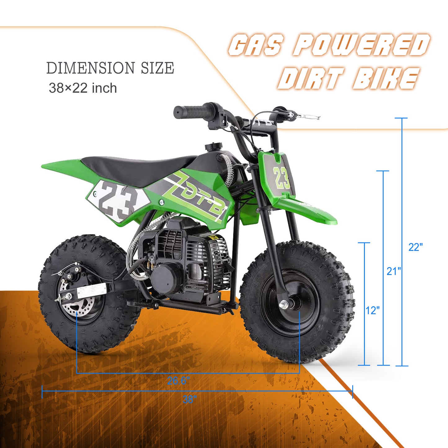 Mini Off-Road Dirt Bike, 49 CC 2-Stroke Gas Bike with Off-Rode Tire, Suspensions, Disc Brakes, Max Load 160Lbs, Max Speed 18Mph