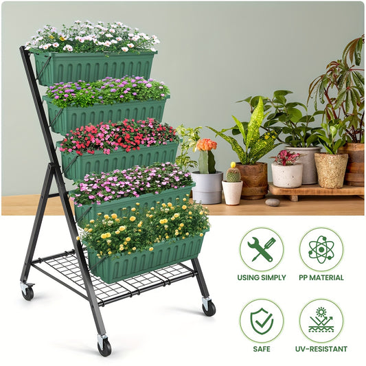 5 Tier Stackable Garden Planter 4 Ft Tall For Vegetables Herbs Flowers Multicolor