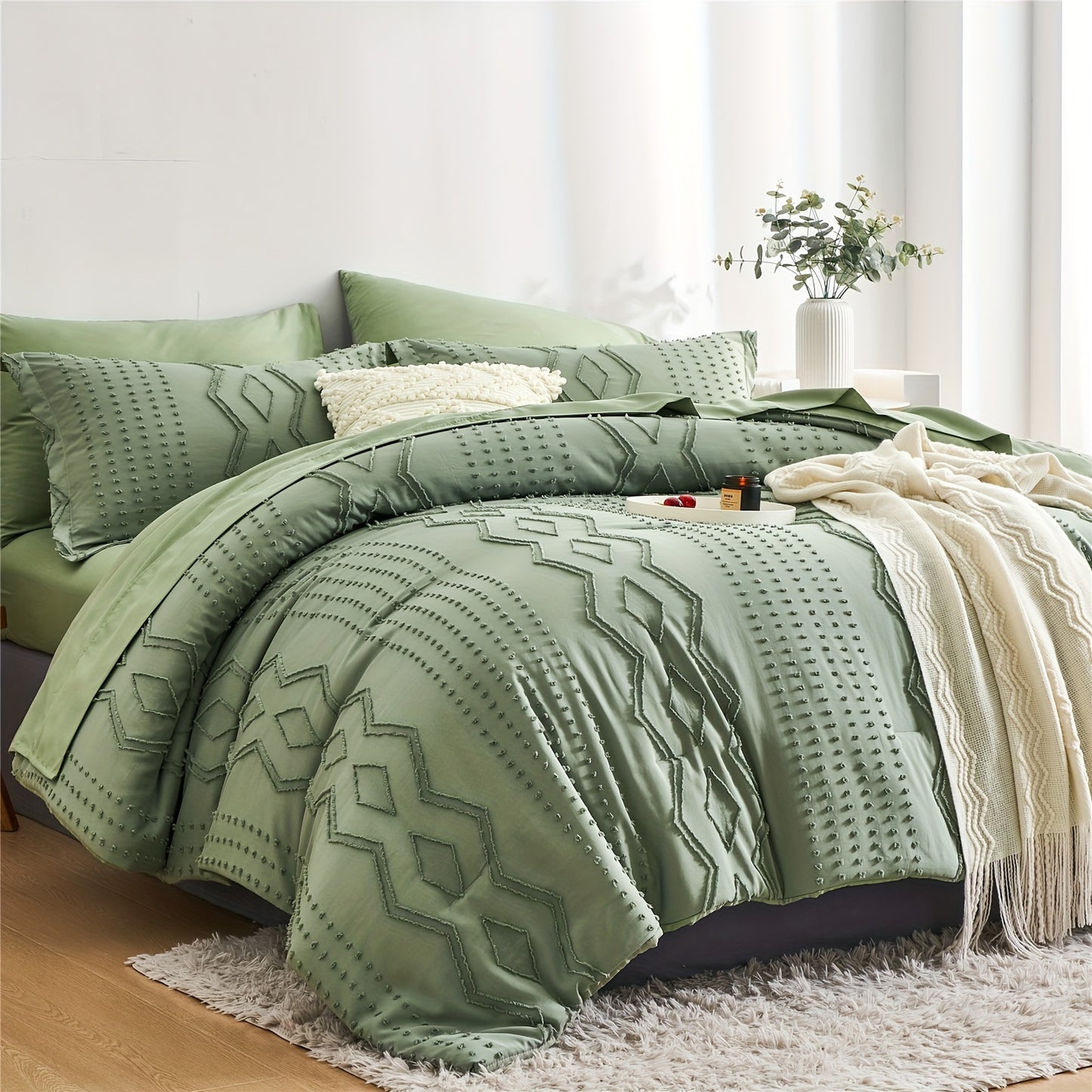 Boho Microfiber Comforter Set All Season Geometric Tufted Bedding In A Bag
