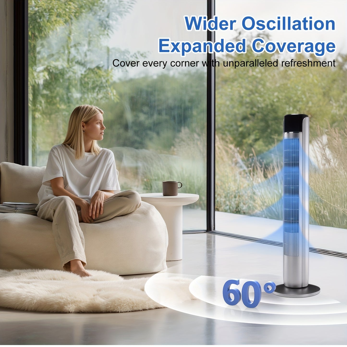 36 Inch Bladeless Oscillating Tower Fan with Remote Control, 5 Speeds 4 Modes, Ultra Quiet 28dB, 12H Timer, Portable Floor Fan for Home Bedroom Office