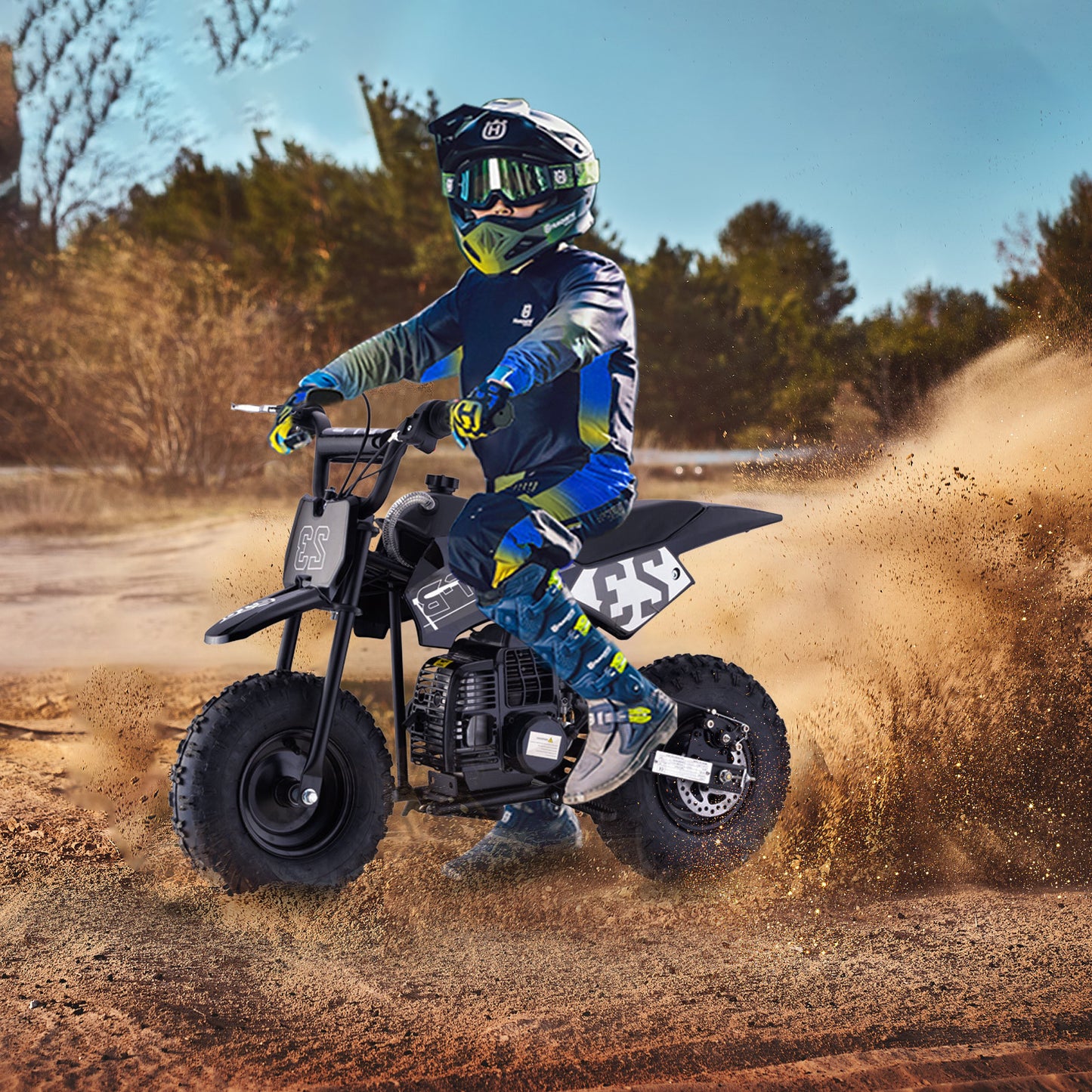 Mini Off-Road Dirt Bike, 49 CC 2-Stroke Gas Bike with Off-Rode Tire, Suspensions, Disc Brakes, Max Load 160Lbs, Max Speed 18Mph