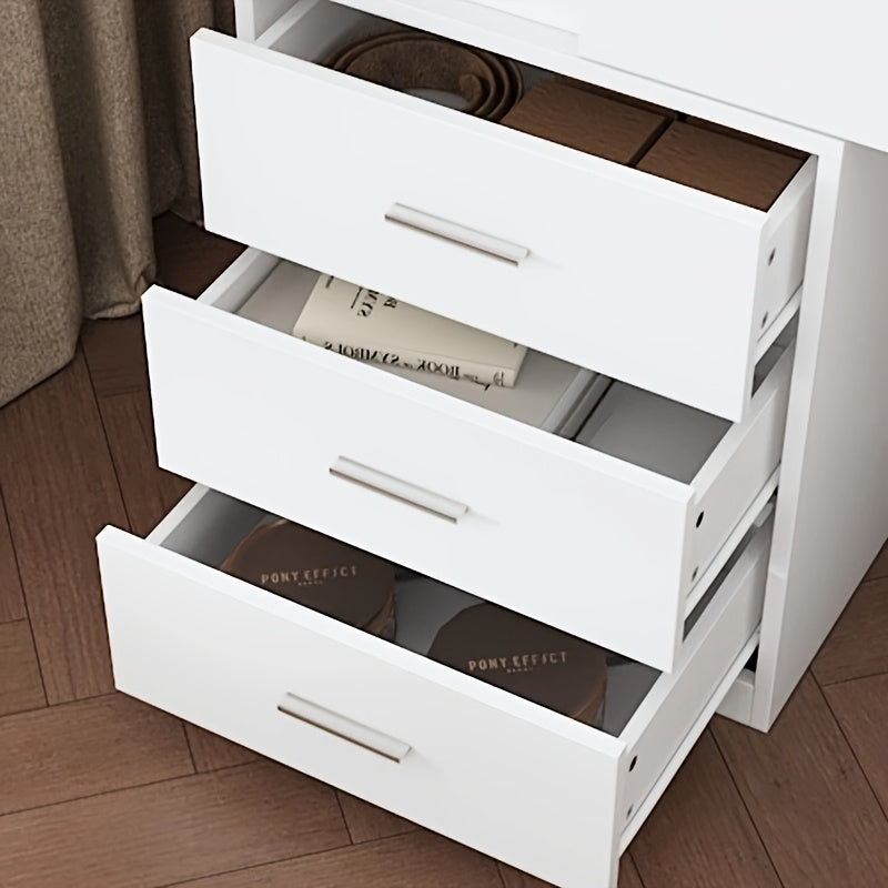 Modern Vanity Table With Drawers And Illuminated Full Body Mirror White