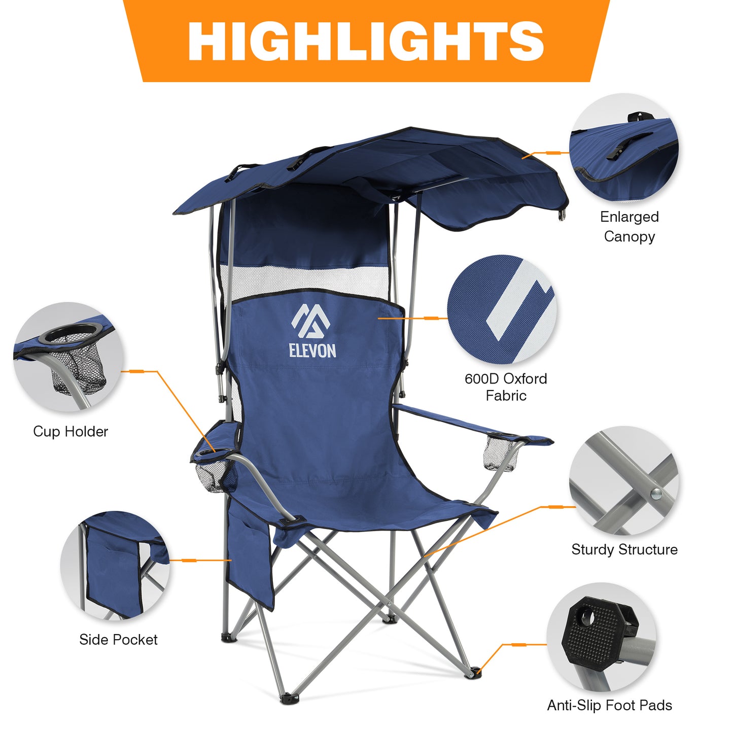 BalanceFrom Canopy Chair Folding Camping Recliner Support with Carrying Bag