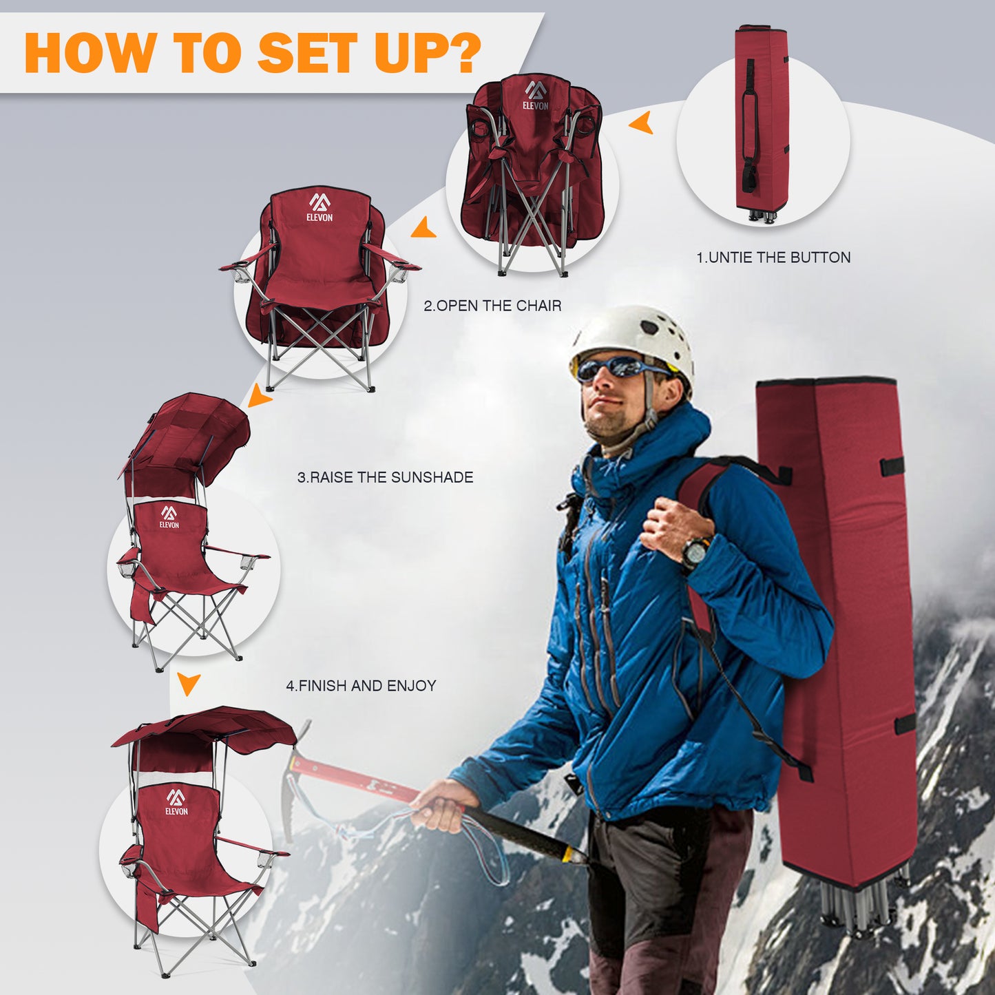 BalanceFrom Canopy Chair Folding Camping Recliner Support with Carrying Bag