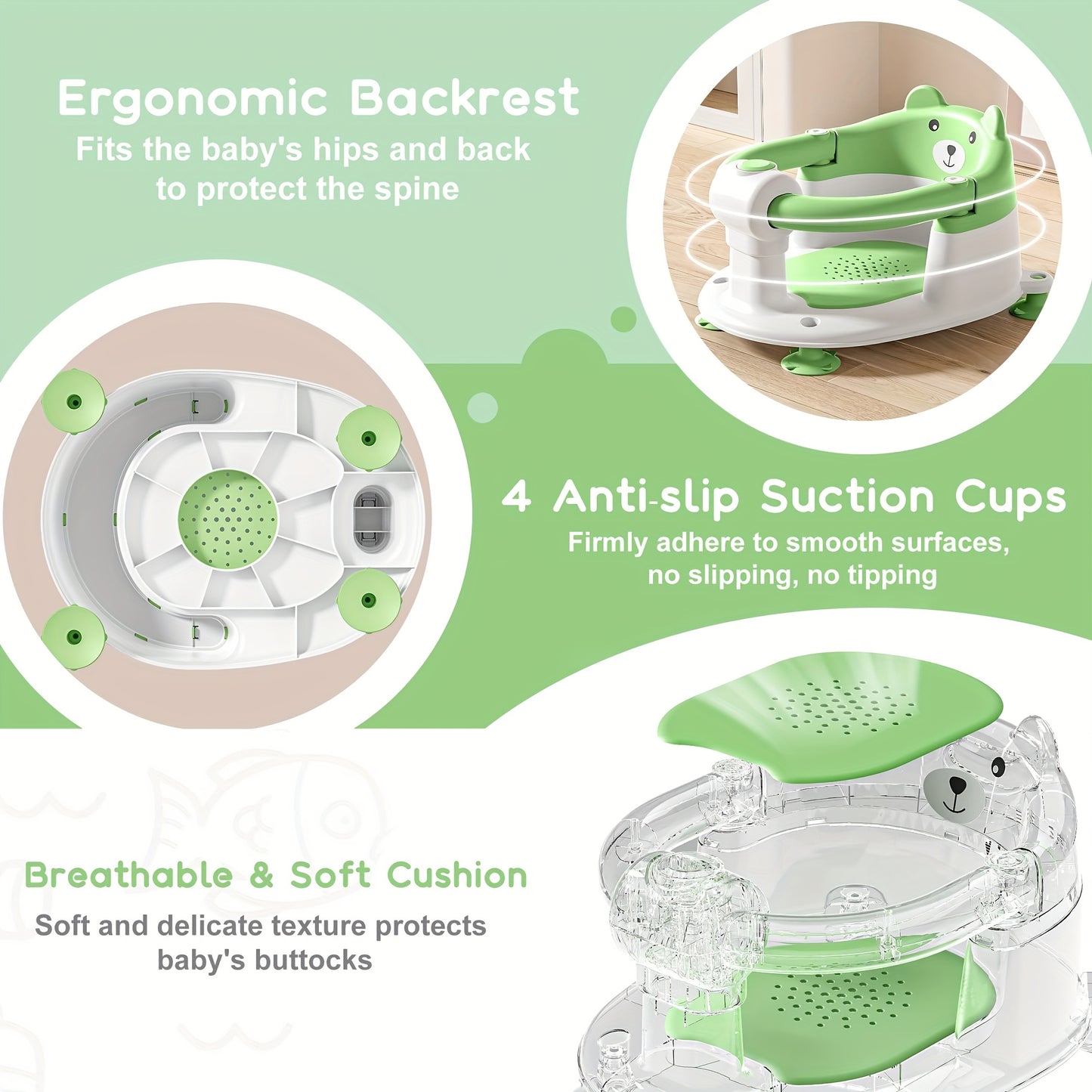 Baby Bath Seat 6 Months And Up Non Slip With 4 Suction Cups