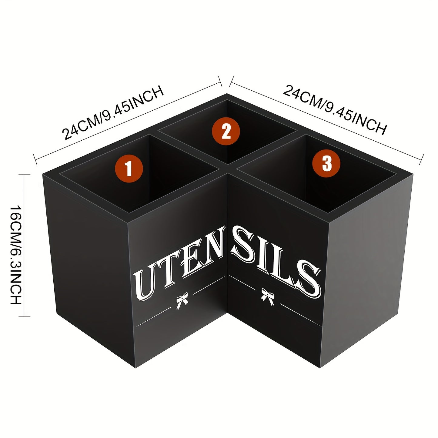 Extra Large Wooden Utensil Holder With 3 Compartments For Spatulas And Spoons