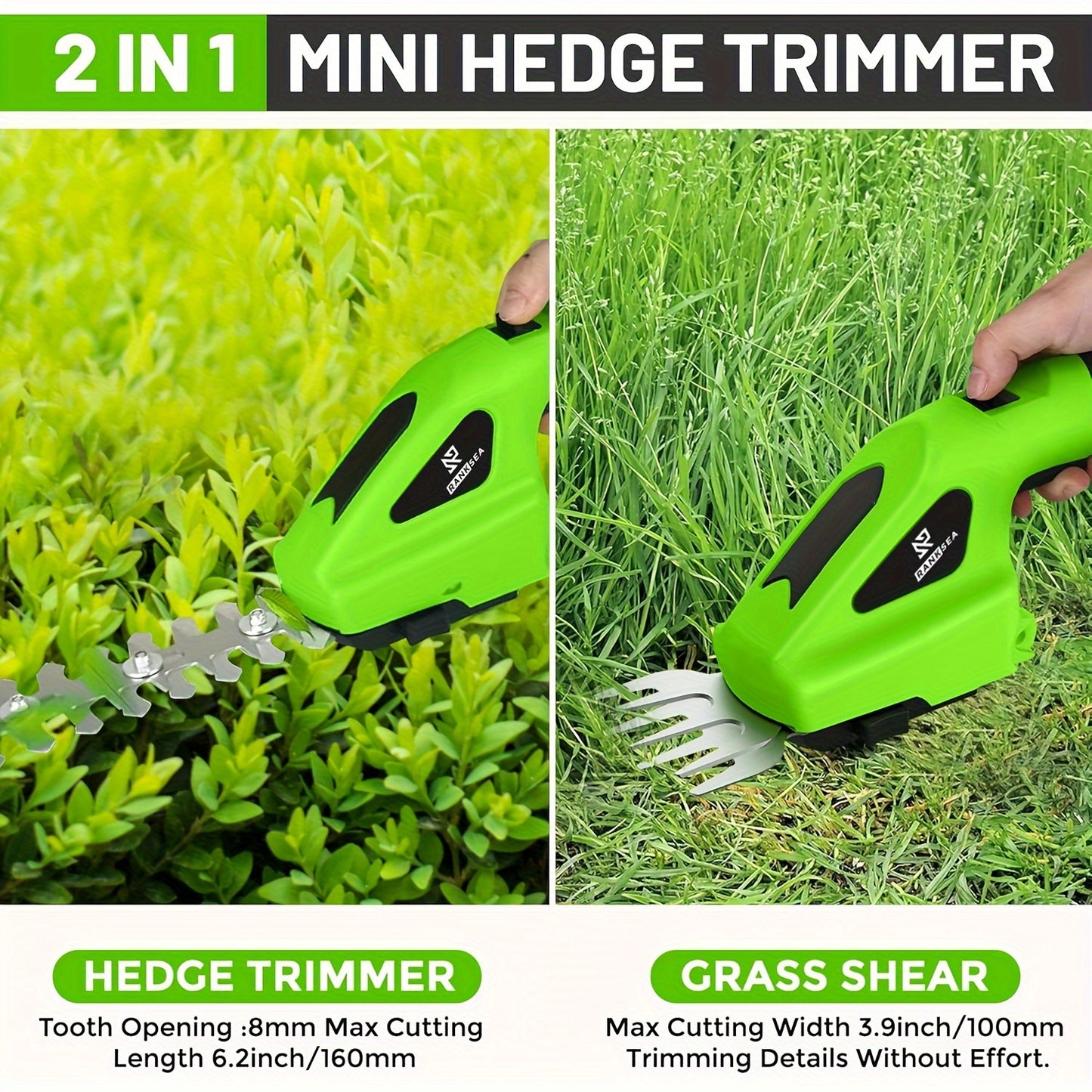 2-In-1 Cordless Hedge Trimmer And Grass Shears 1500mAh Battery Powered