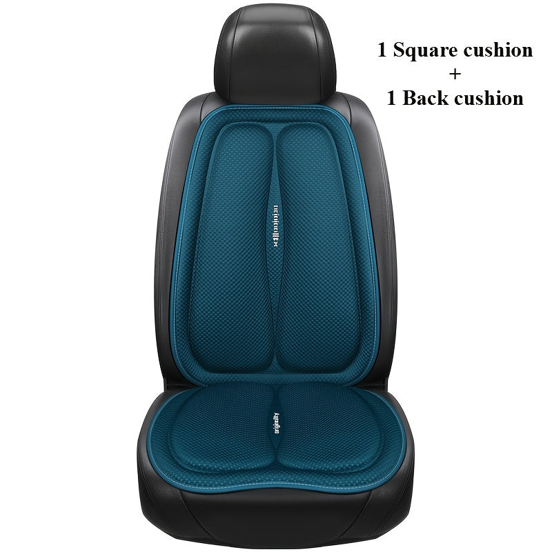 Car Accessories 2-Piece Set, Universal Square Car Seat Cushion + Backrest Pad for All-Season Use – Breathable & Cool in Autumn/Warming Winter Comfort Design. Easy to Install Multi-Layered Space Patterns, Perfect