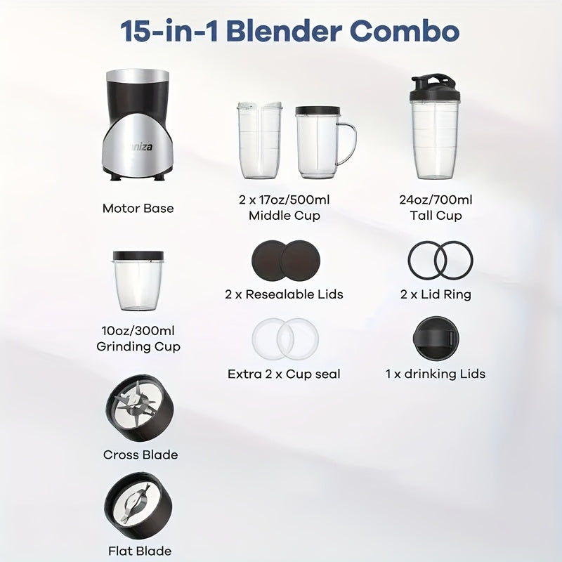 900W Smoothie Blender Set 15Pcs With 4 BPA Free Cups
