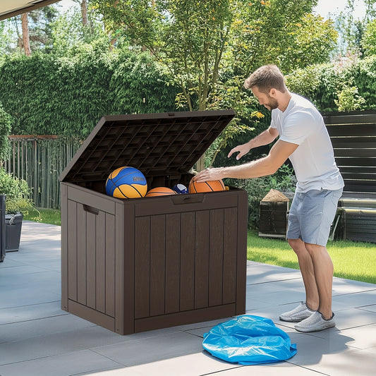 31 Gallon Lockable Waterproof Deck Box Resin Outdoor Storage Black with Handles