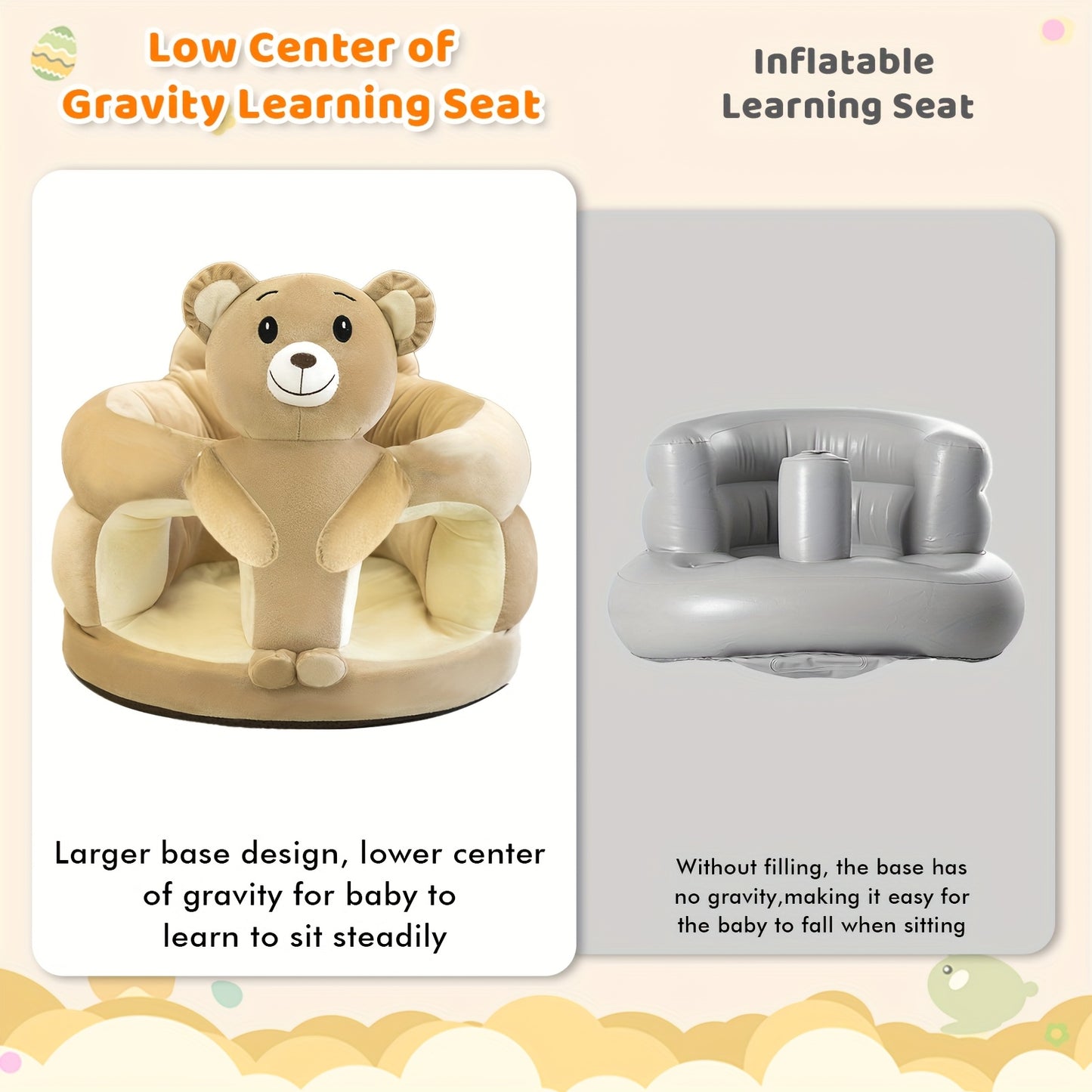 Baby Sit Up Chair Plush Teddy Bear Design Adjustable Height