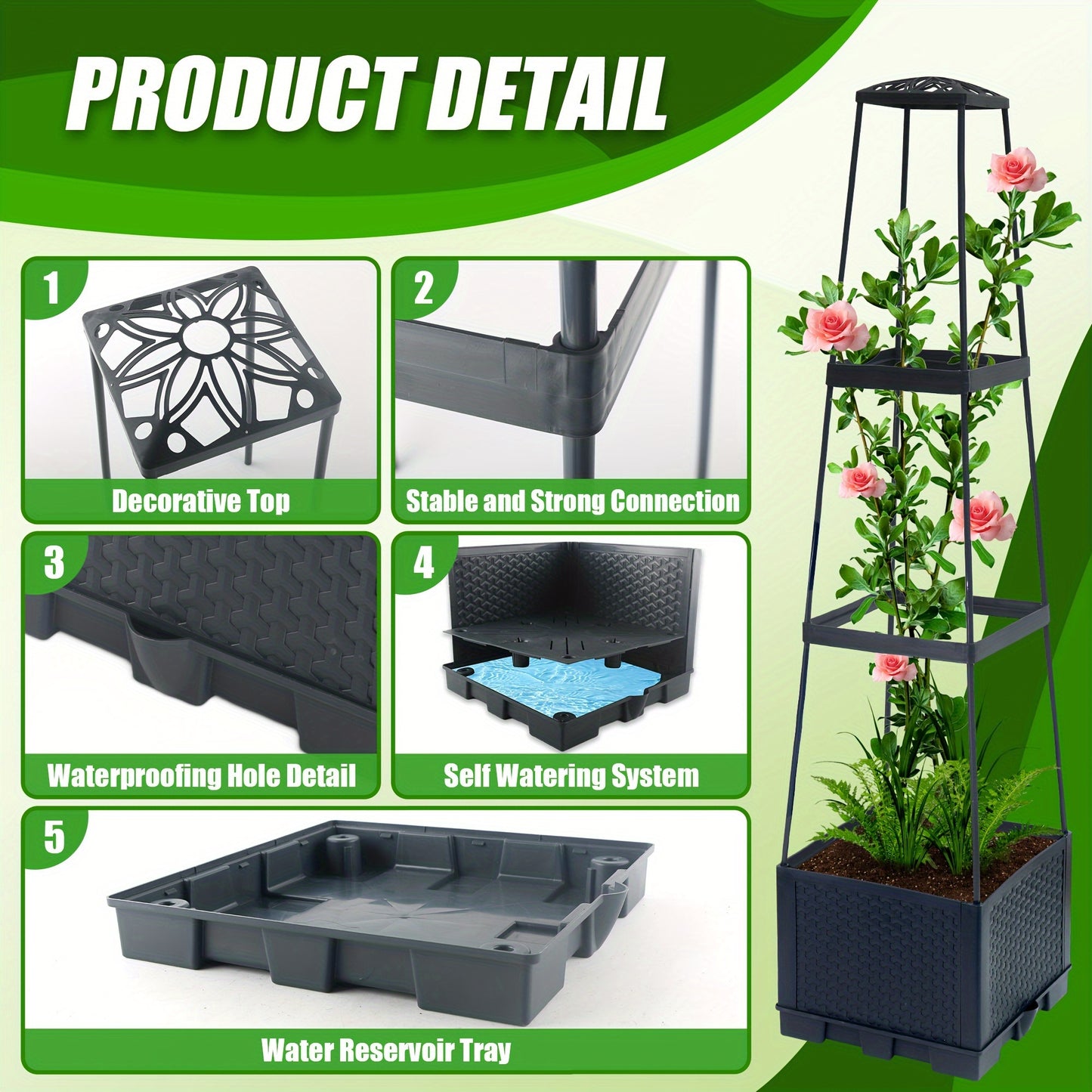 2 Pack 44.8Inch Self-Watering Tomato Planter Box With Trellis, Trapezoidal Climbing Cage For Patio Garden Indoor Outdoor