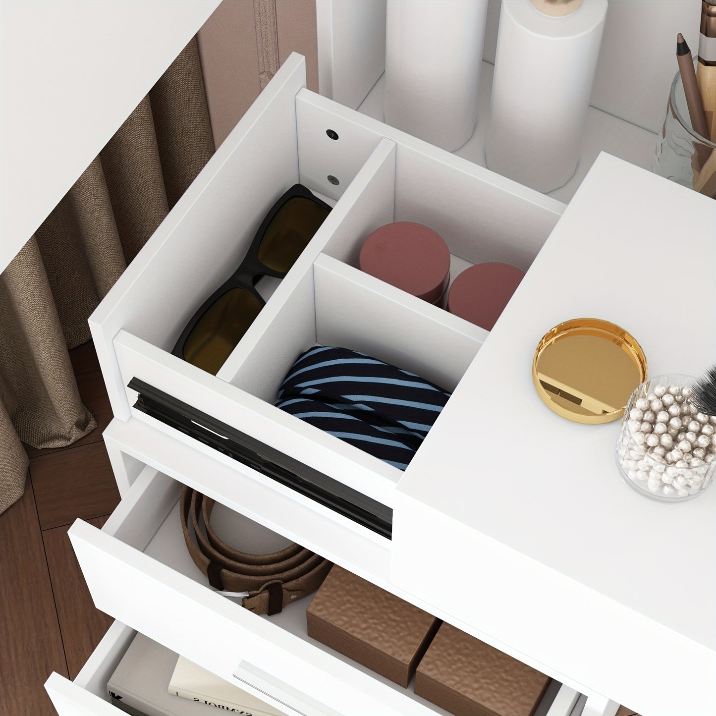 Modern Vanity Table With Drawers And Illuminated Full Body Mirror White