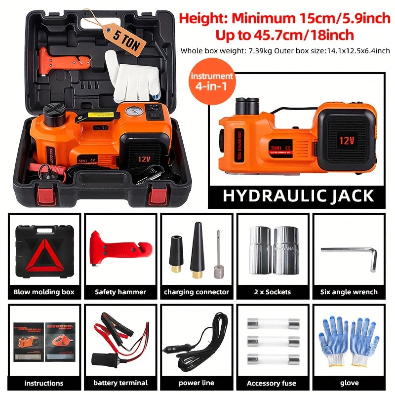 12V 5 Ton Electric Car Jack Set Off Road Kit With Air Compressor And Wrench