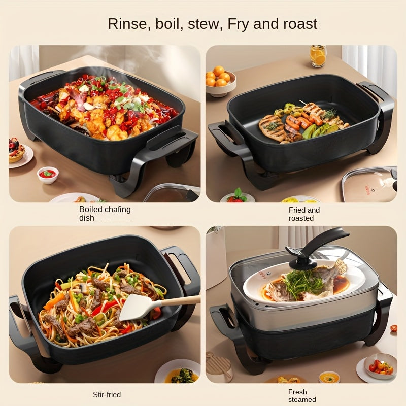 Nonstick Ceramic Electric Pot Aluminum Body With Glass Lid 1500W 110V Plug