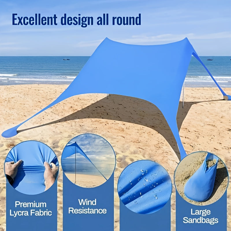 Beach Tent Sun Shelter, Portable Sunshade Canopy with Sandbags for 4-6 Adults, Easy Setup, for Family Outdoor Camping Fishing Backyard Picnics