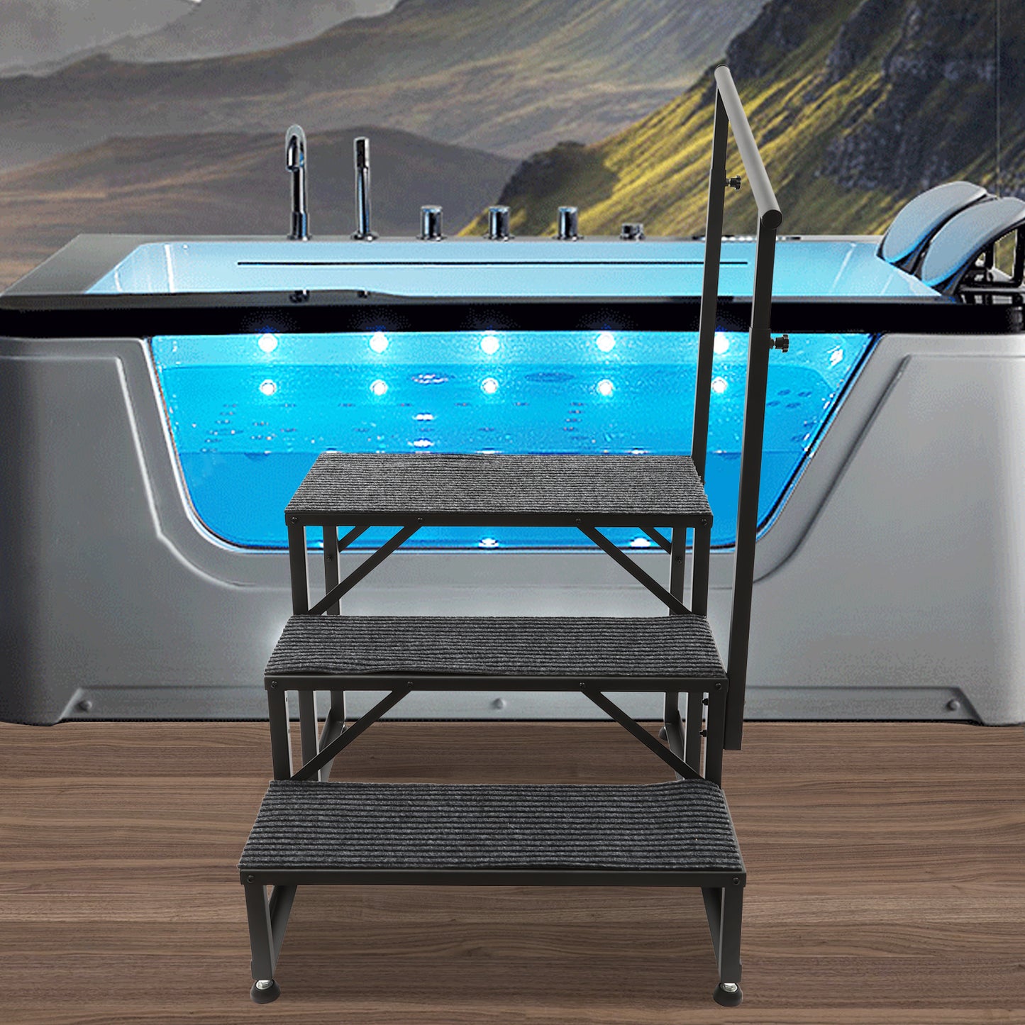 [Heavy Duty RV Ladder] Heavy Duty 3-Step RV Step Ladder with Non-Slip Steps & Handrail | 450lb Capacity, Steel Construction, Adjustable Foot Pads - Commercial/Residential Use for RV, Pool, Stage, Truck, Home - Elderly & Disab