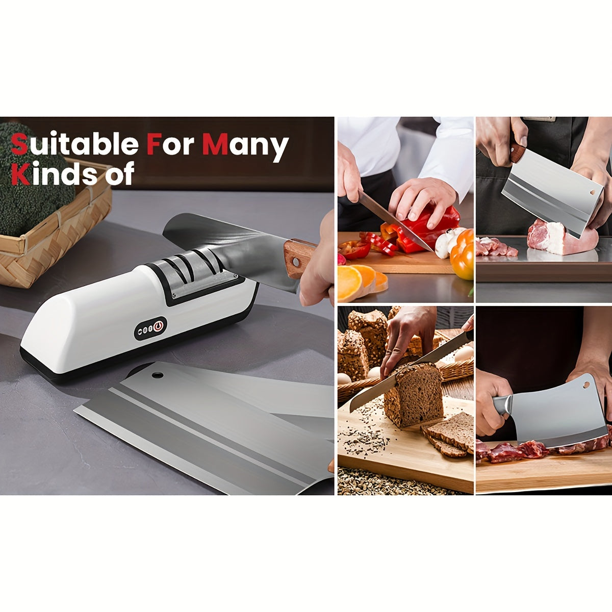 Professional USB Rechargeable Electric Knife Sharpener, 2-Stages Knife Sharpeners 20-Degree Straight Edge, for Kitchen Knives Sharpening and Polishing, Fit for chef knives, slicing knives, santoku knives, paring knives pocket