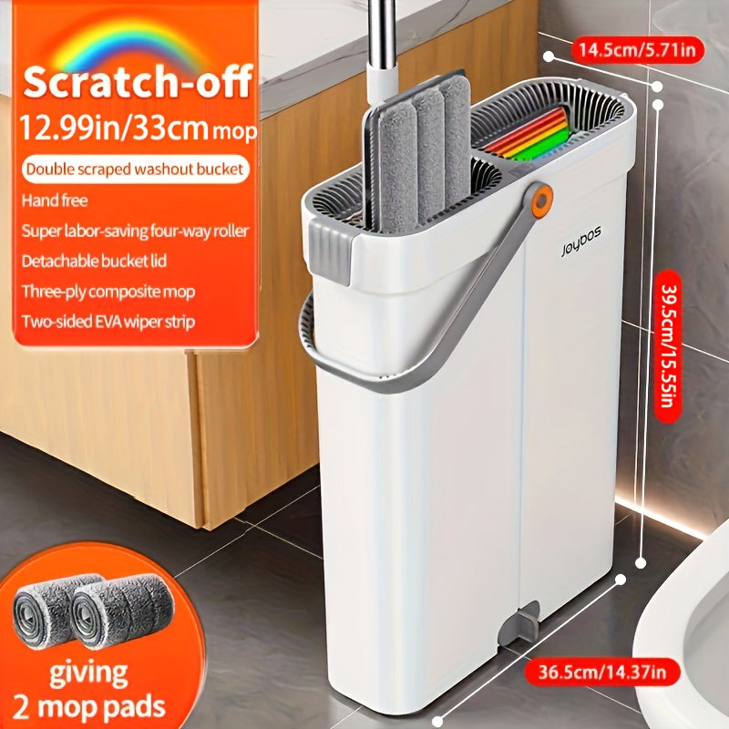 12.99inch/15.75inch Hand-Free Mop And Wash Bucket Set with 2 Washable Reusable Microfiber Cloths, Machine Washable Matching Cloths, Wet And Dry Floor Dust Mops, Floor Cleaning Systems, Bucket Sets, Cleaning Supplies, Cleaning