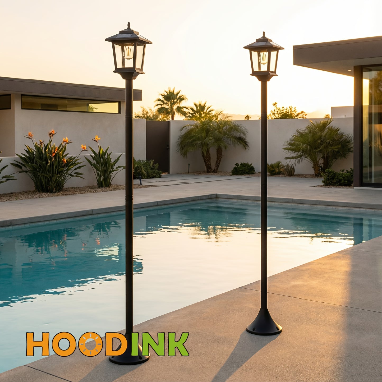 2 Pack Solar Powered Outdoor Lamp Posts Black With Built In Battery For Pathway