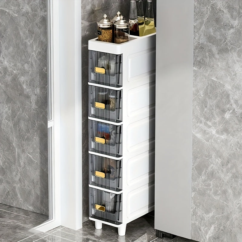 5 Tier Plastic Tall Narrow Storage Cabinet With Adjustable Shelves And Door