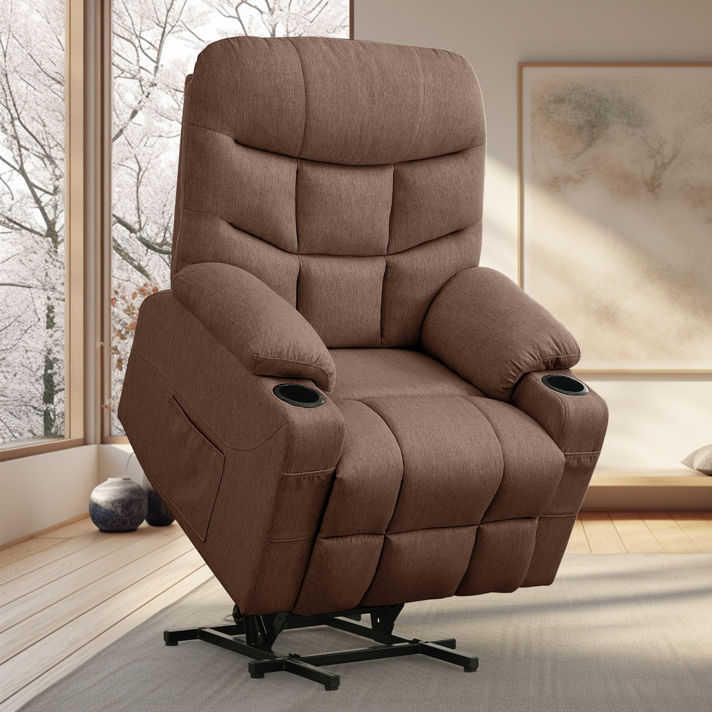 Korser, Electric Recliner with Massage And Heating Function, Lifting Electric Recliner with Remote Control And Cup Holder In The Living Room, Linen Material, Gifts for The Elderly, Holiday Gifts, Suitable for Living Room And