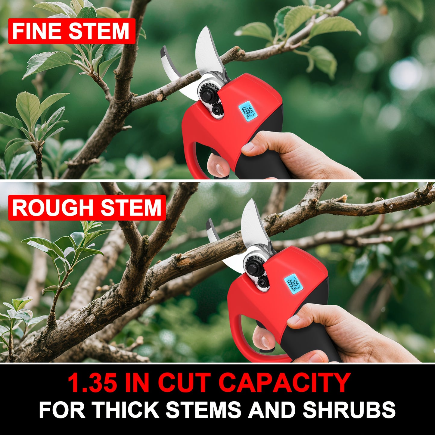 Upgraded Cordless Electric Pruning Shears 1.35 Inch Cutting Diameter with LCD