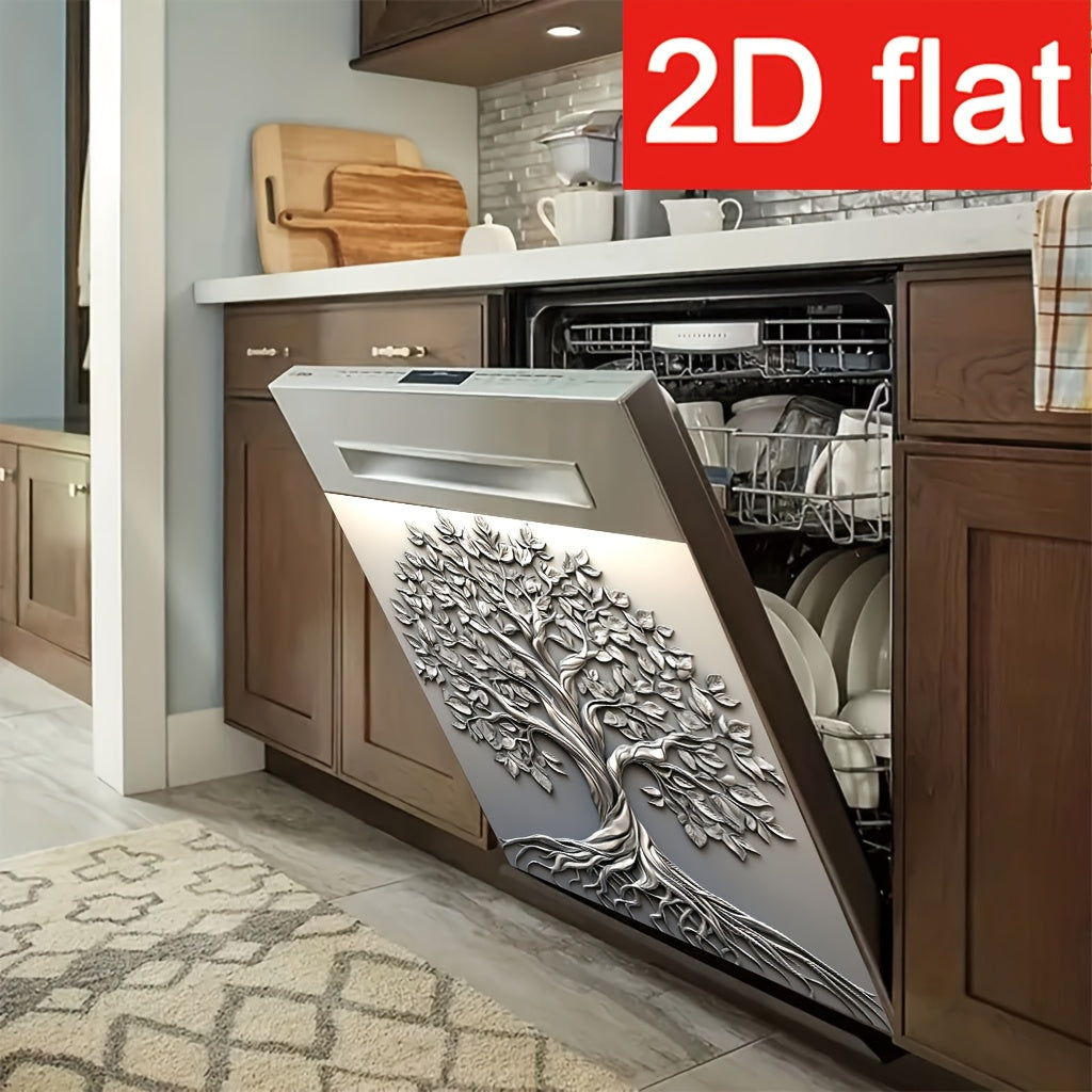 2D Flat, 1pc Tree of Life Magnetic Dishwasher Door Cover - 2D Flat Vinyl Art Print, Easy to Apply & Clean, Indoor Rectangular Dishwasher Trim, Elegant Kitchen Decor, 23.03 x 25.59 Inches, Dishwasher Magnetic Cover Decorative,