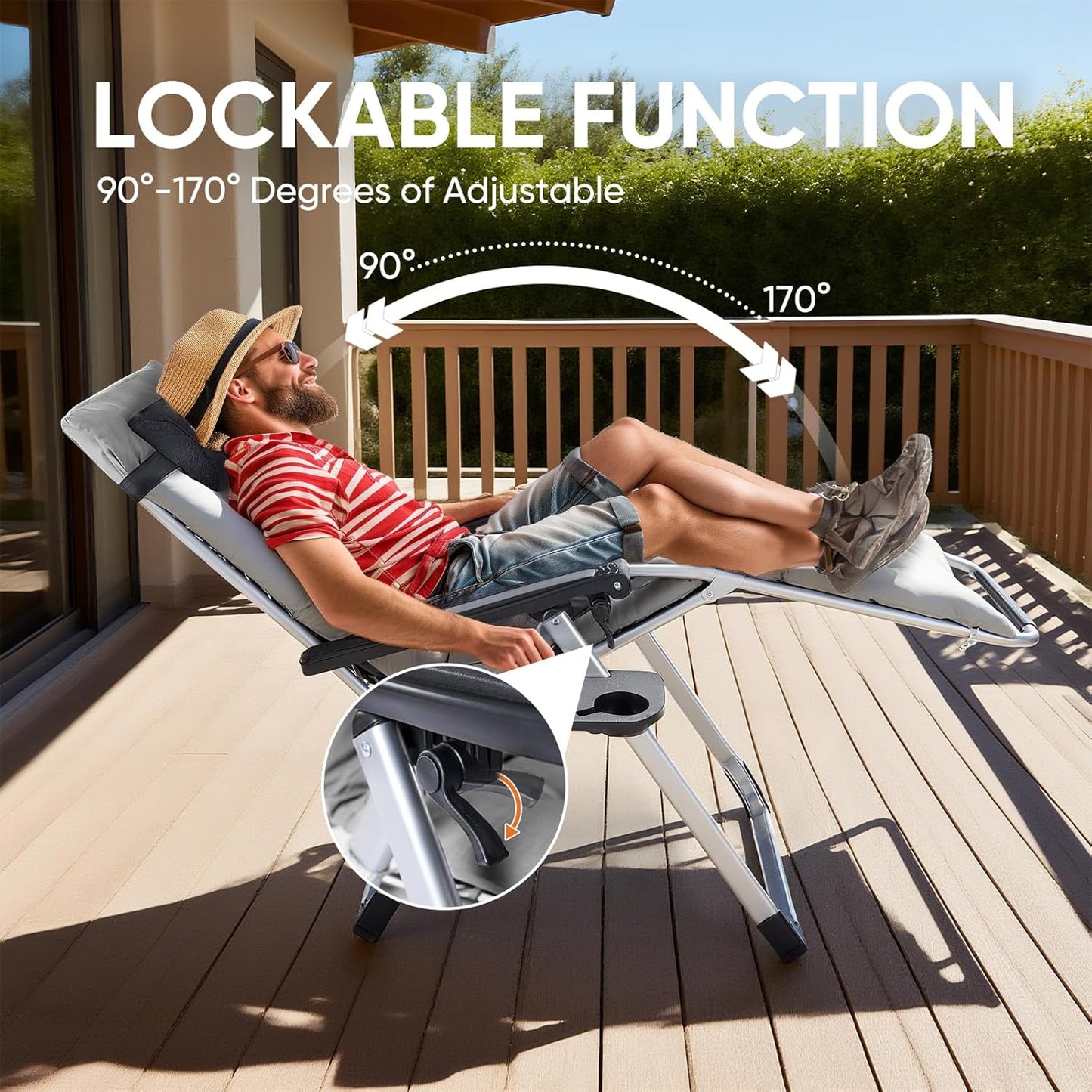 EDX Zero Gravity Recliner With Foldable Headrests Cup Holder Tray Indoor Outdoor