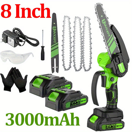 8 Inch Cordless Mini Chainsaw With 2 Batteries 3 Chains Oiler Lightweight