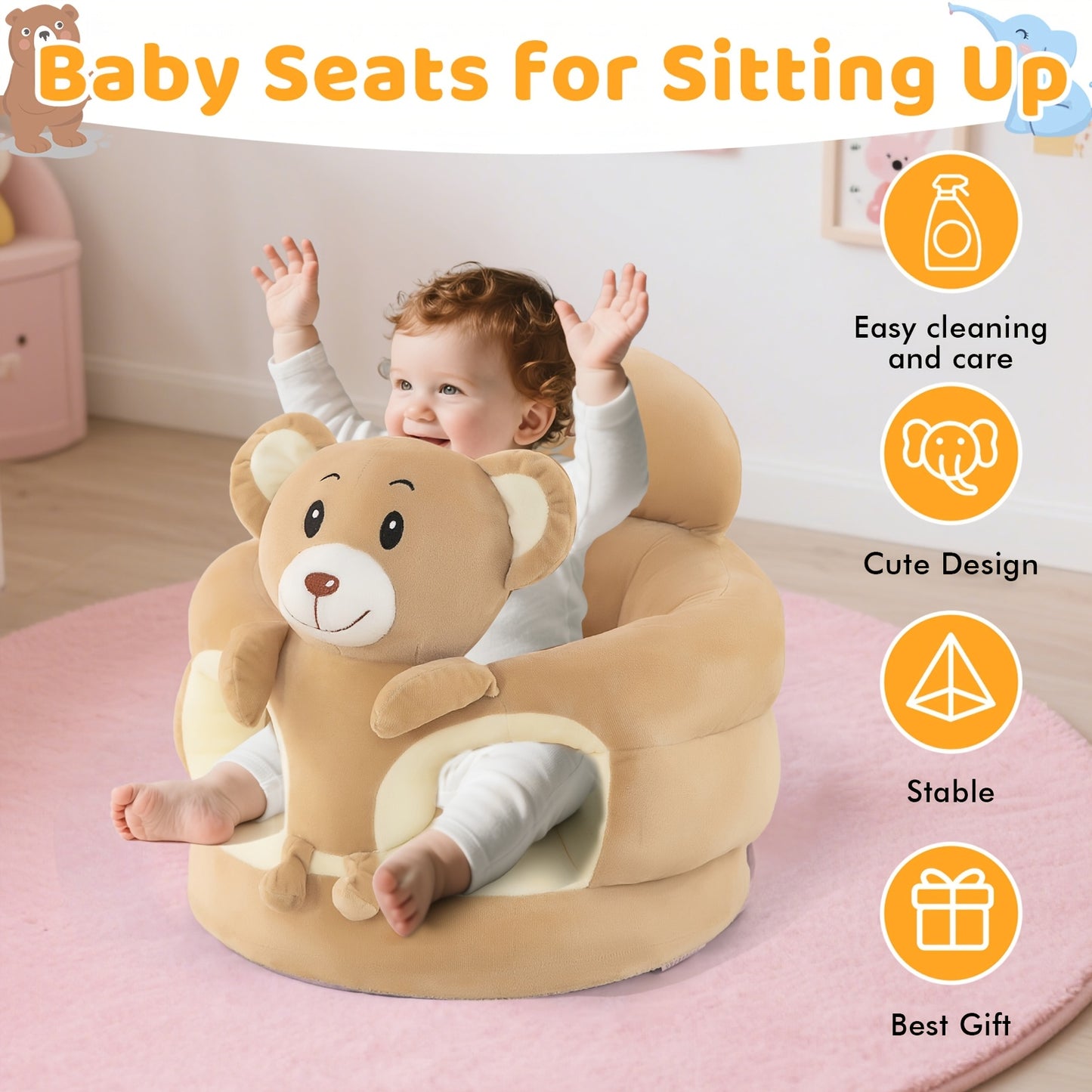 Baby Sit Up Chair Plush Teddy Bear Design Adjustable Height