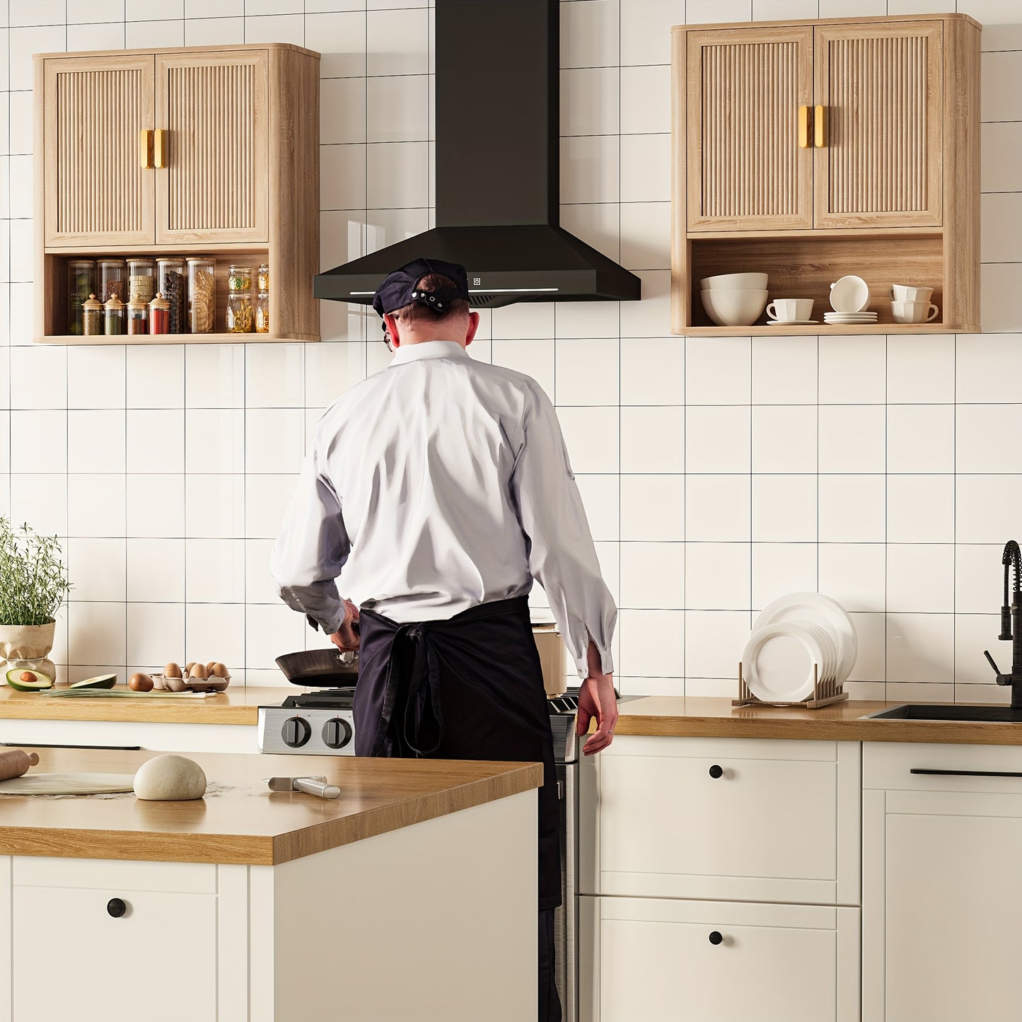 Natural Oak Wood Doors Over Toilet Storage Cabinet With Adjustable Shelves