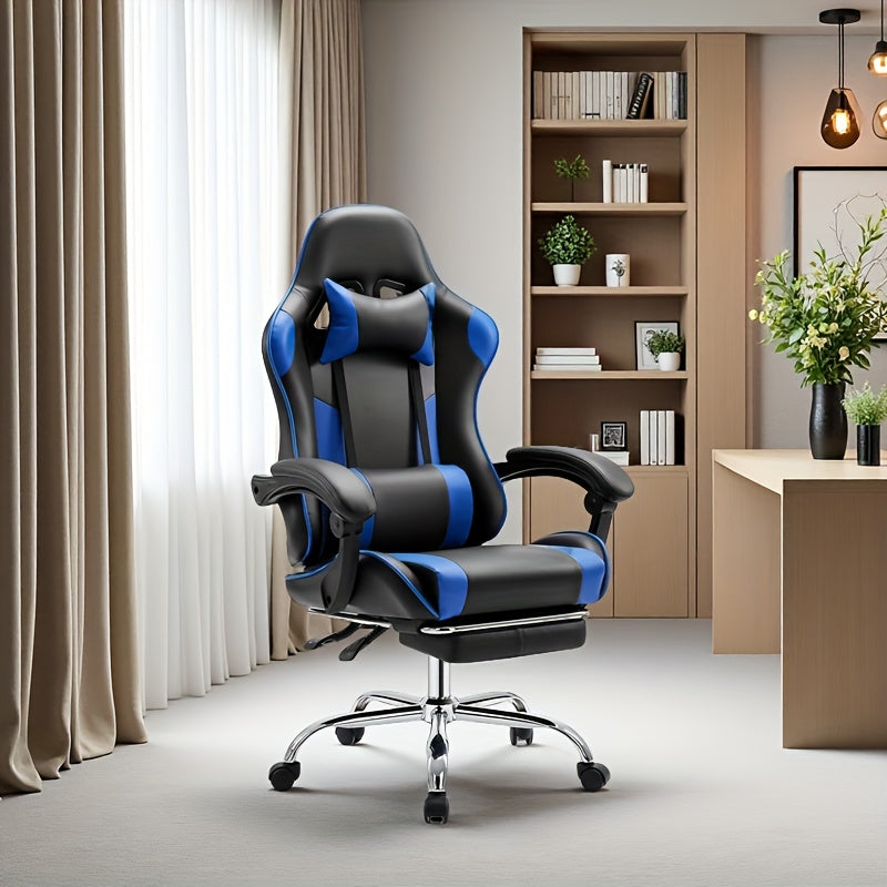 Video Game Desk Chair - Ergonomic Computer With Footrest And Comfy Lumbar Support, Recliner With Headrest, Fixed Up Armrest