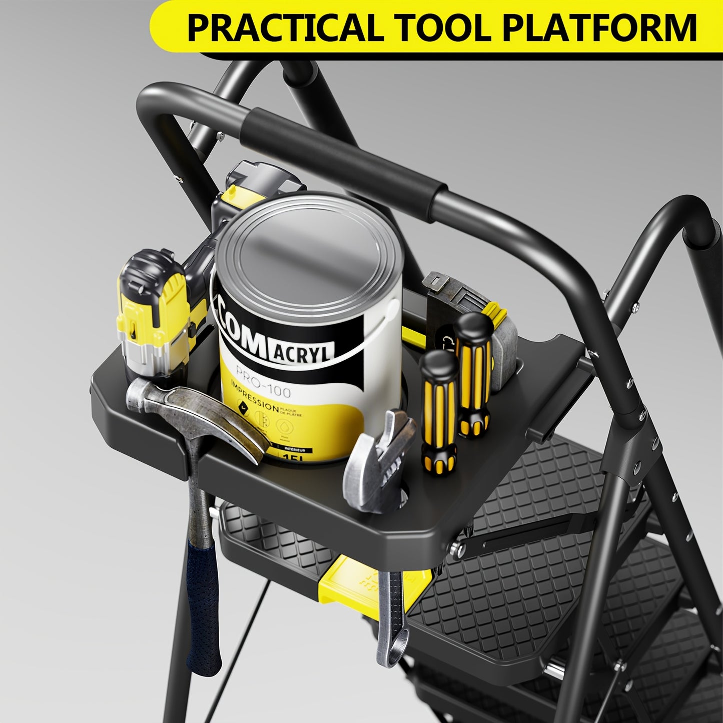 TOOLF 6 Step Ladder Tool Platform And Handrails 800 Lbs