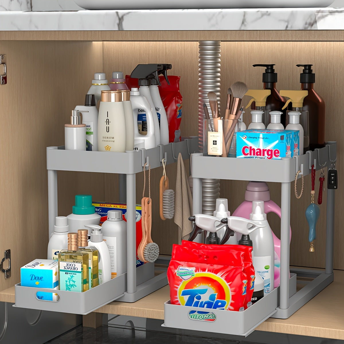 2 Pack Under Sink Organizer - Multi-Purpose Sliding Basket