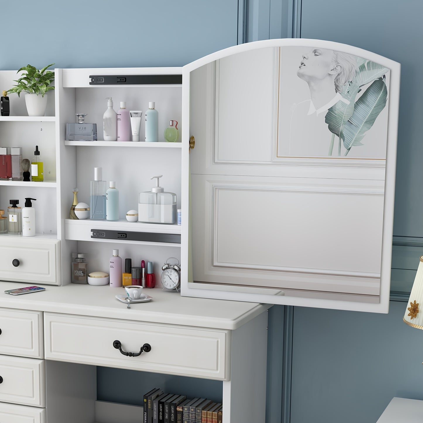 White Dressing Table With Mirror And 6 Drawers Vanity Desk