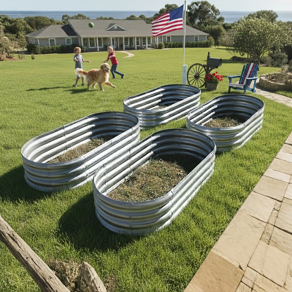 Two Sets Galvanized Elevated Garden Beds 4x2 Ft Lightweight Easy To Assemble