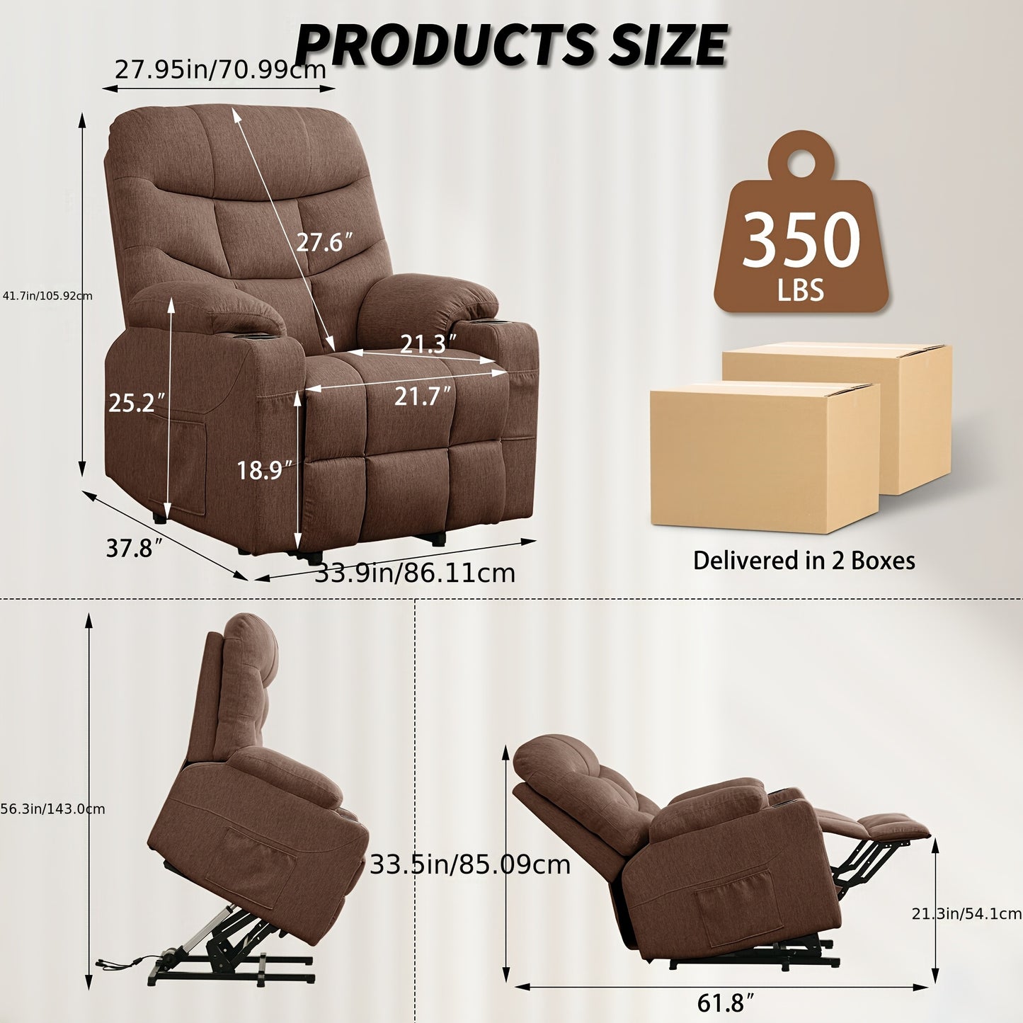 Korser, Electric Recliner with Massage And Heating Function, Lifting Electric Recliner with Remote Control And Cup Holder In The Living Room, Linen Material, Gifts for The Elderly, Holiday Gifts, Suitable for Living Room And