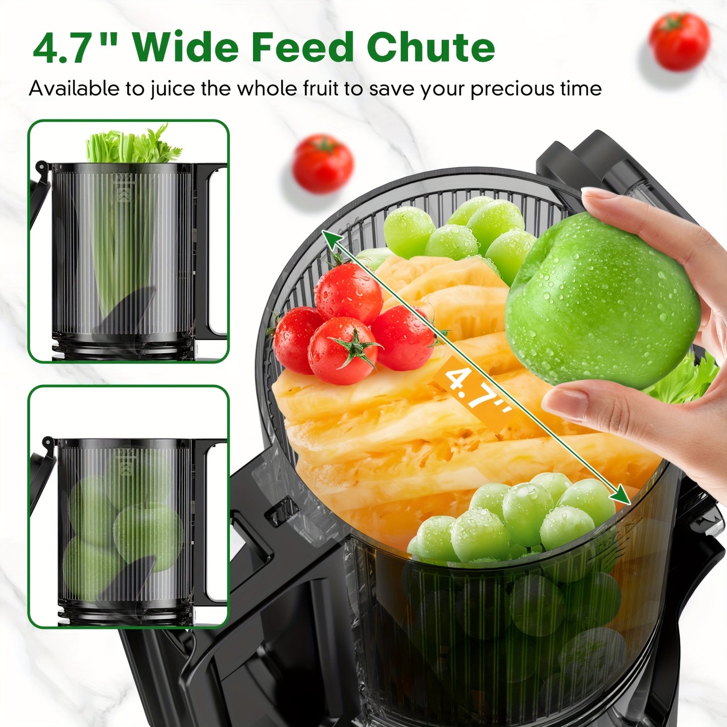 [350w Cold Press Juicer] 350w Cold Press Juicer Masticating Juicer | 4.7 Wide Feed Chute, High Juice Yield, Easy To Clean | Ideal For Whole Fruits And Vegetables, A Must-Have For Your Kitchen, Perfect Gift Idea