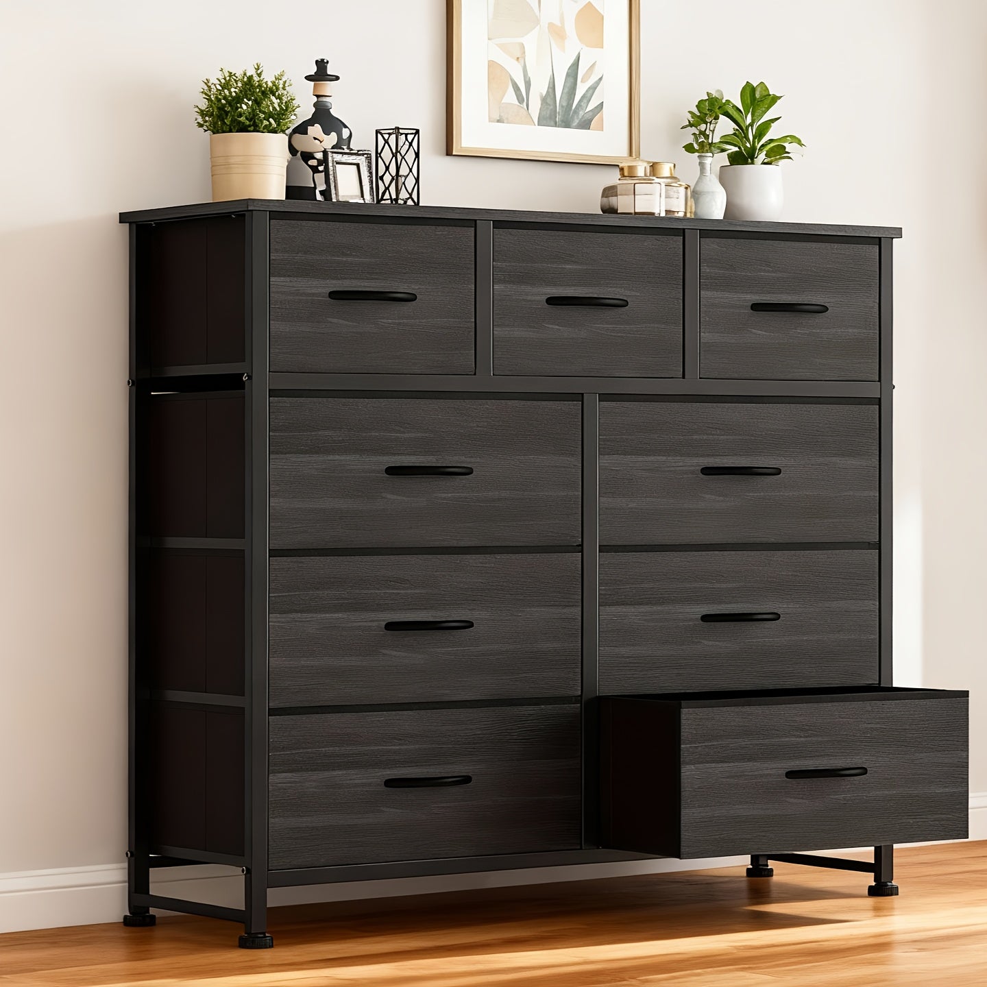 9 Drawer Tall Fabric Dresser With Bins For Bedroom Organization Pink