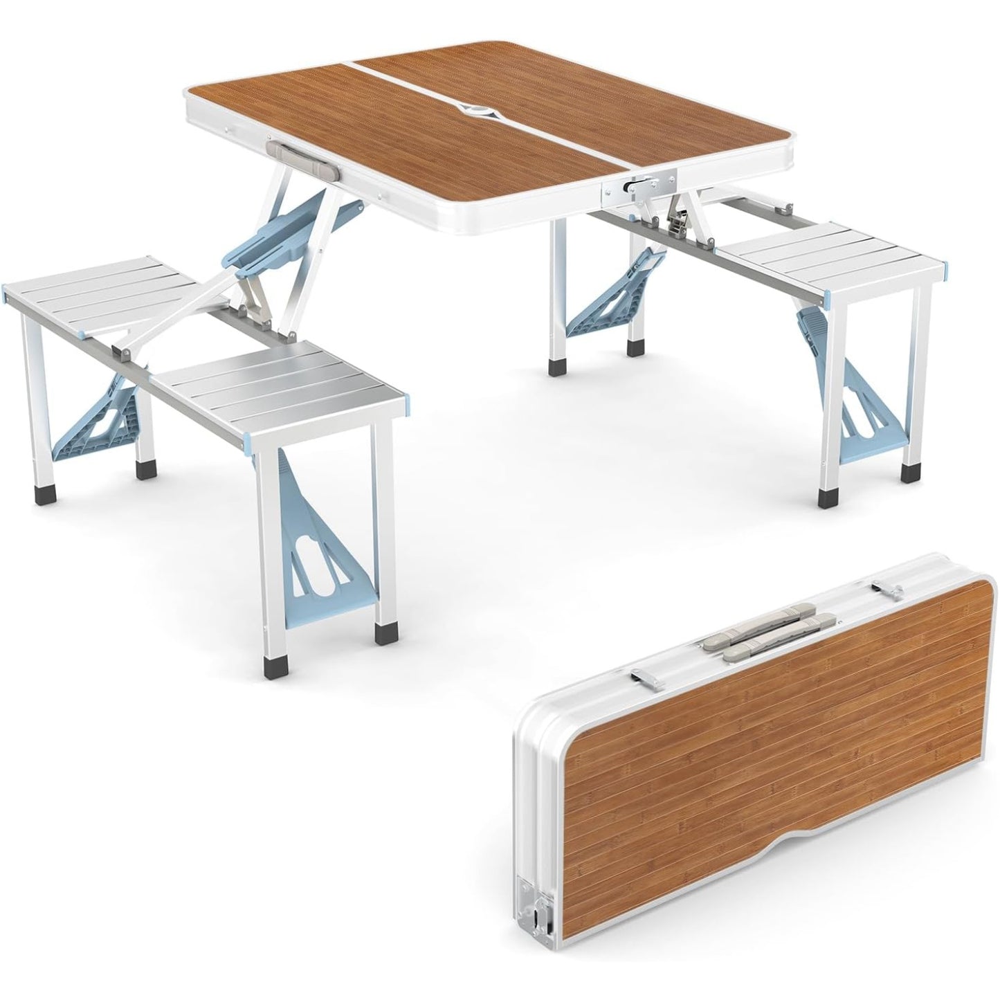 4 Ft Folding Camping Table With 4 Seats And Umbrella Hole