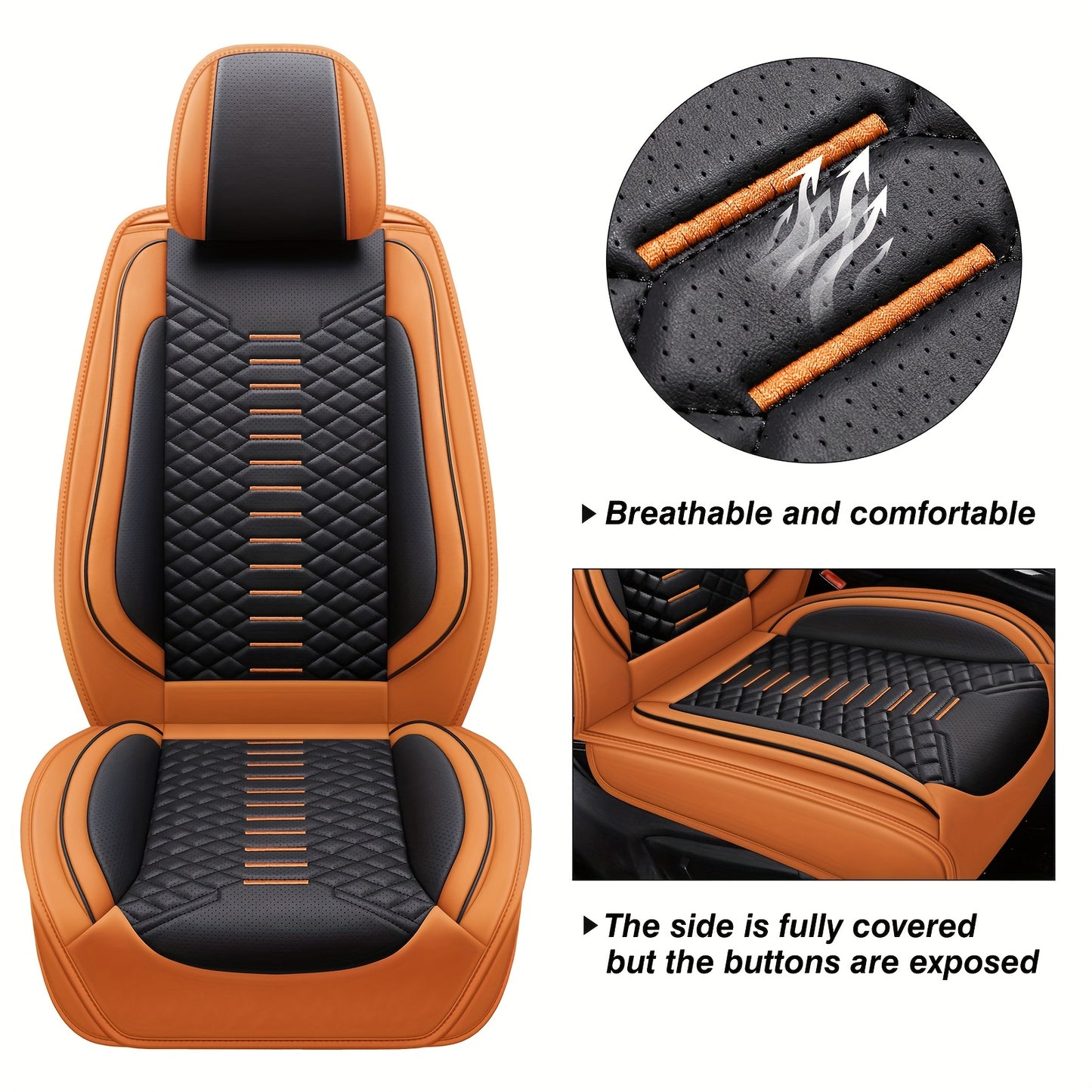 5 Seat Nappa Leather Breathable Perforated Air Hole Universal Car Seat Covers Full Set Full Surrounded Front Back Side Cushion Protector Fit for Most Cars SUV Truck Sedan
