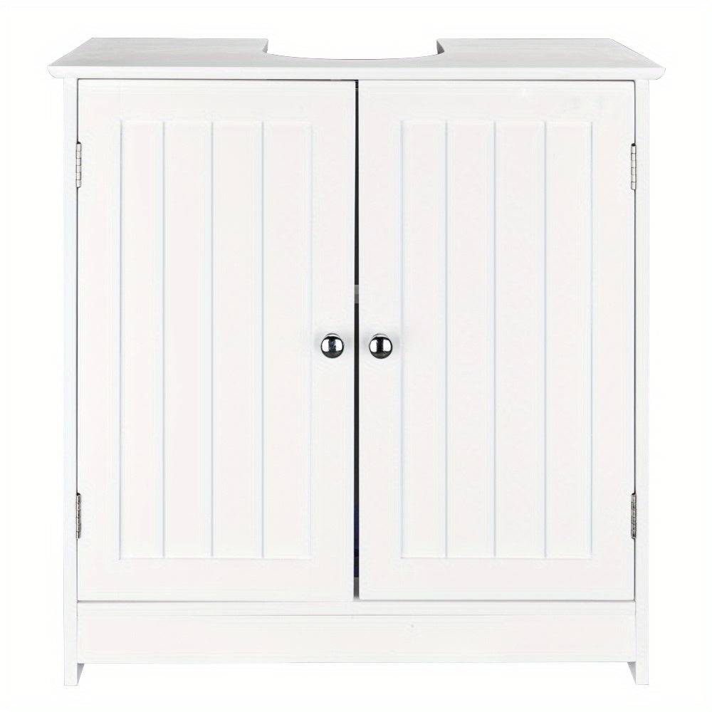 White Bathroom Under Sink Cabinet With Two Doors And Shelf For Pedestal Sinks