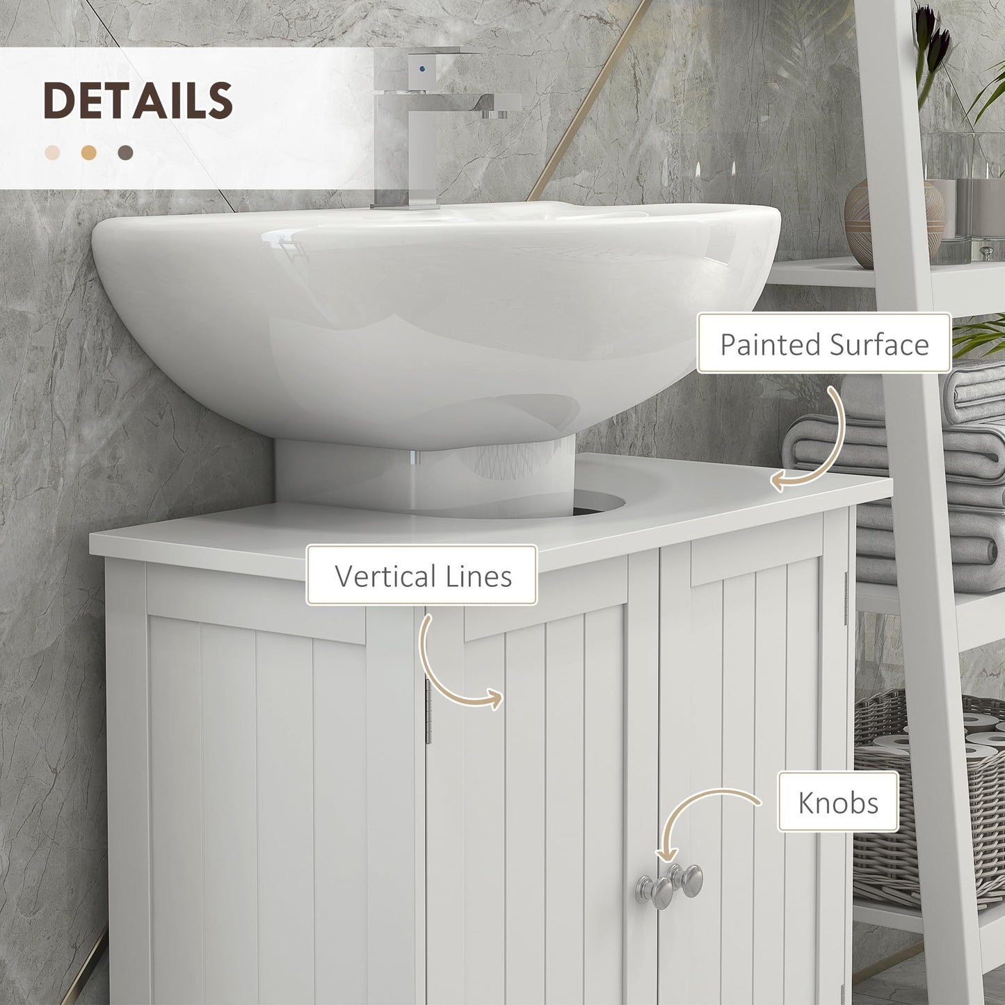 White Bathroom Under Sink Cabinet With Two Doors And Shelf For Pedestal Sinks