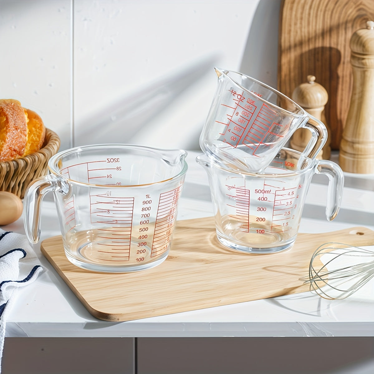 Heat Resistant Glass Measuring Cups Set With Handles Graduations Oven Safe